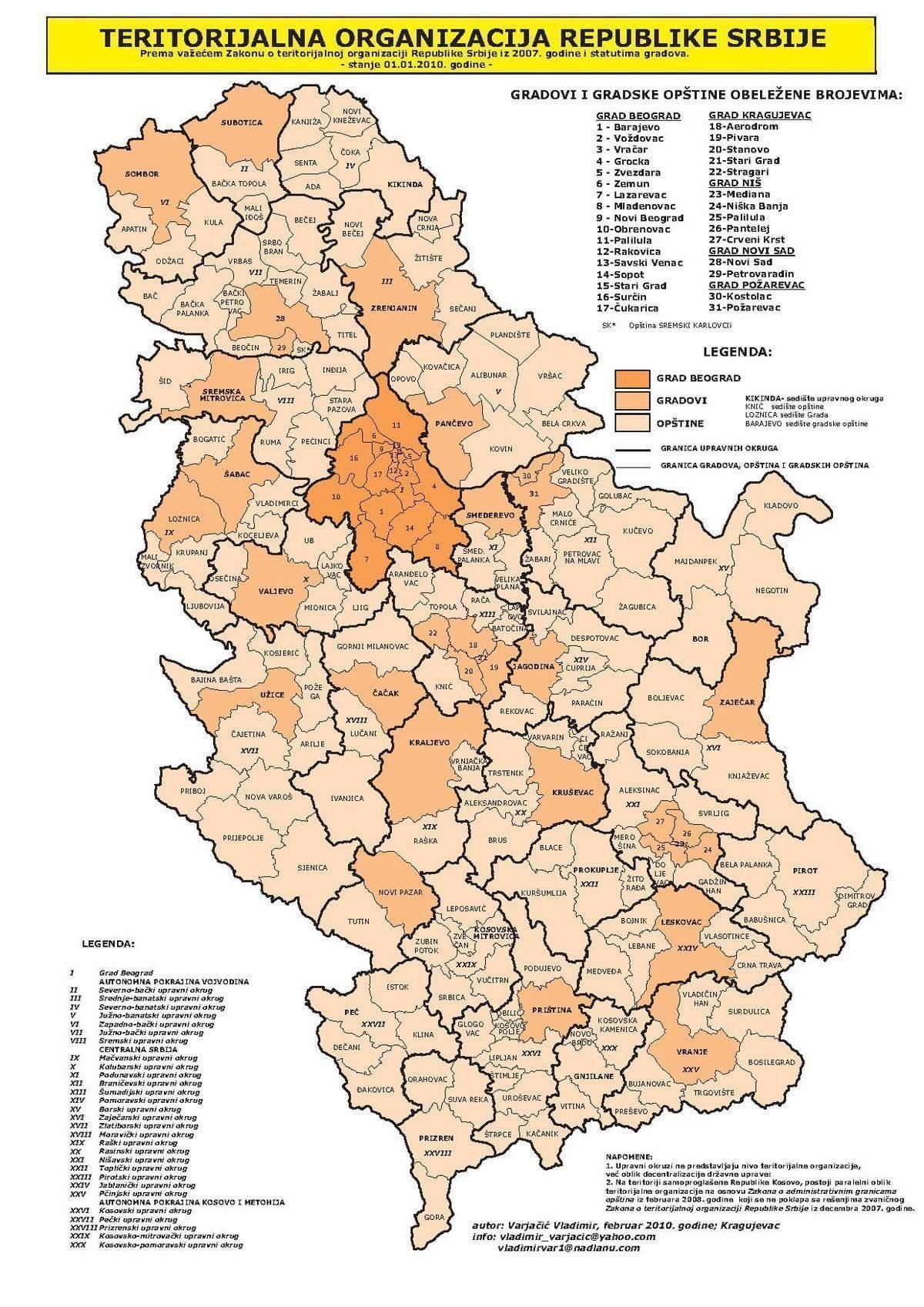 Trip Serbia - Karta: Gradovi i opstine Srbije